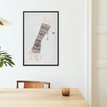 Mitt Lillian Causey 1930s Fashion Art Framed Canvas, Framed Artwork Knitted Arm Warmer Geometric Pattern
