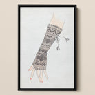 Mitt Lillian Causey 1930s Fashion Art Framed Canvas, Intricately Patterned Arm Warmer Fingerless Glove Delicate Tassels