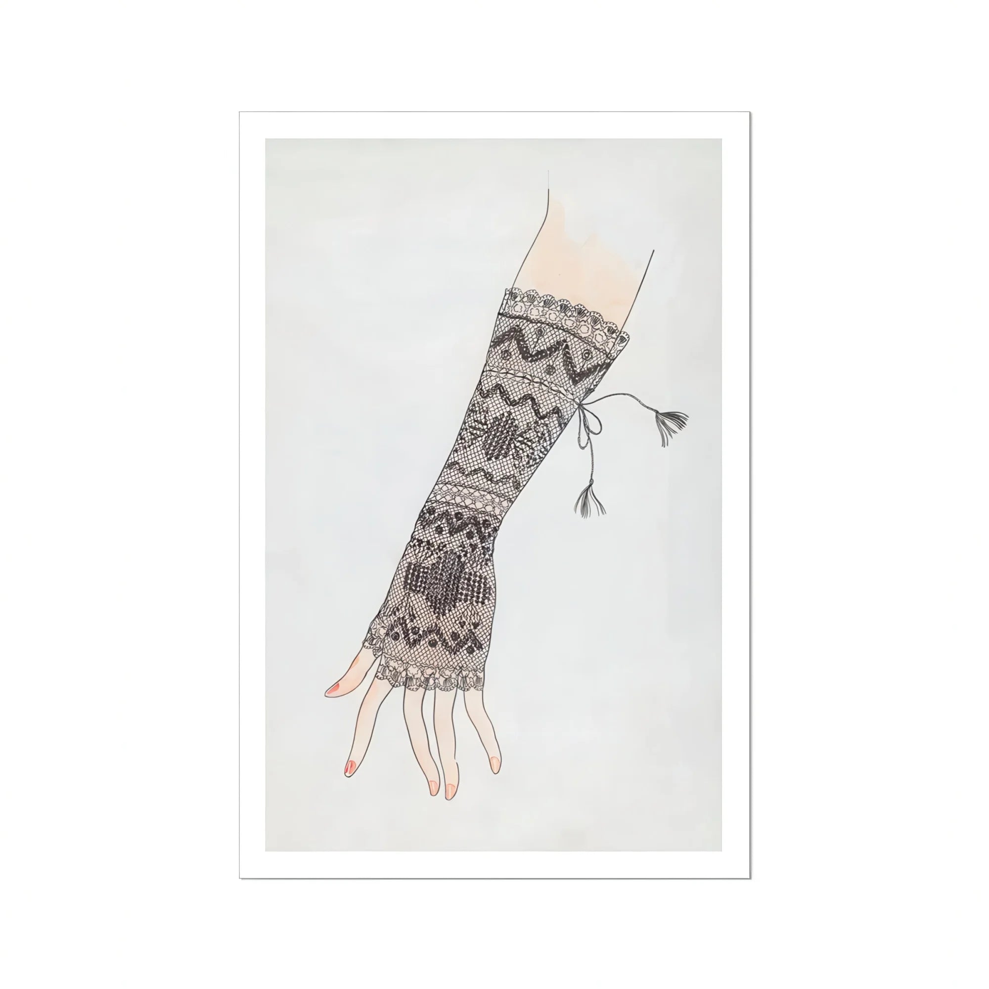 Mitt - Lillian Causey 1930s Fashion Art Print, Knitted Fingerless Glove Intricate Gray Geometric Patterns Decorative