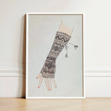 Mitt - Lillian Causey 1930s Lace Glove Art Print / Canvas Framed Illustration Hand Intricately Patterned Black Fingerless Causey’s, Haute