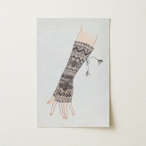 Mitt - Lillian Causey 1930s Lace Glove Art Print / Canvas Black Lace Fingerless Glove Intricate Geometric Floral Patterns Lillian Causey’s