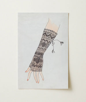 Black Lace Fingerless Glove Intricate Geometric Floral Patterns Lillian Causey’s Mitt, Causey Art Print, Haute Couture Marvel