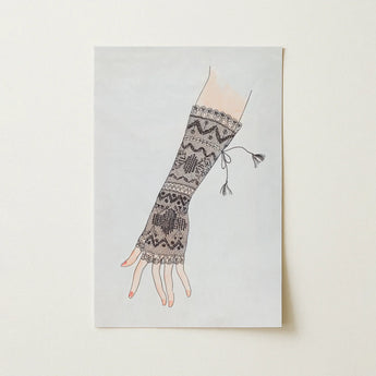 Mitt - Lillian Causey 1930s Lace Glove Art Print / Canvas Black Lace Fingerless Glove Intricate Geometric Floral Patterns Lillian Causey’s