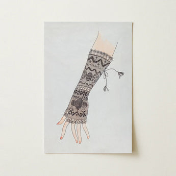 Mitt - Lillian Causey 1930s Lace Glove Art Print / Canvas Black Fingerless Intricate Geometric Floral Patterns Causey’s, Haute Couture