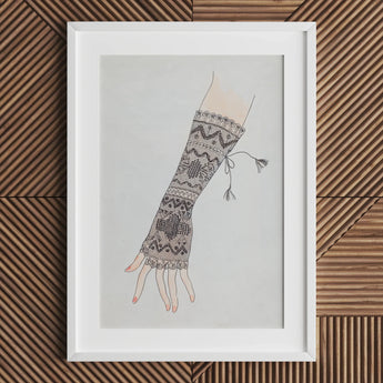 Mitt - Lillian Causey 1930s Lace Glove Art Print / Canvas Framed Artwork Knitted Arm Warmer Intricate Geometric Patterns Causey’s, Haute