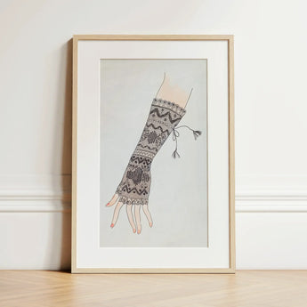 Mitt - Lillian Causey 1930s Lace Glove Art Print / Canvas Framed Illustration Hand Intricately Patterned Black White Knitted Lillian