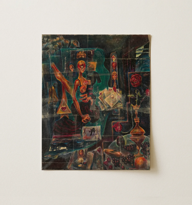 Abstract Mixed-media Painting Surreal Figures Roses Symbolic Objects Howard Taft Lorenz, Mlle Modiste, Art, Print, Bedroom Face,