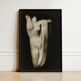 Modern Torso - Female Nude Arnold Genthe Art Print / Canvas Black-framed Black-and-white Photographic Figure Draped Fabric, Belongs,