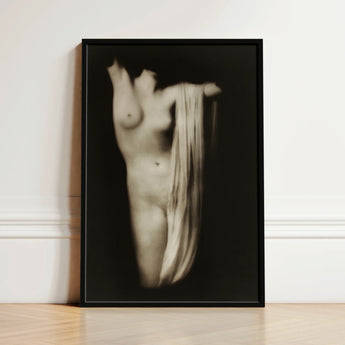 Modern Torso - Female Nude Arnold Genthe Art Print / Canvas Black-framed Black-and-white Photographic Figure Draped Fabric, Belongs,