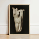 Modern Torso - Female Nude Arnold Genthe Art Print / Canvas Minimalist Wooden-framed Black-and-white Photographic Figure Draped, Belongs,
