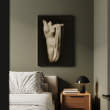 Modern Torso - Female Nude Arnold Genthe Art Print / Canvas Black-framed Black-and-white Photographic Artwork Figure Draped Fabric,
