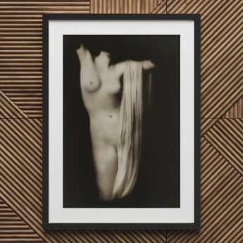 Modern Torso - Female Nude Arnold Genthe Art Print / Canvas Black-framed White-matted Photographic Figure Draped Fabric, Belongs, Genthe’s