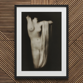 Modern Torso - Female Nude Arnold Genthe Art Print / Canvas Black-framed White-matted Photographic Print Nude Figure Draped Fabric Modern