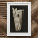 Modern Torso - Female Nude Arnold Genthe Art Print / Canvas Black-and-white Framed Photograph Figure Draped Fabric Encased, Belongs,