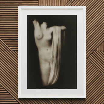 Modern Torso - Female Nude Arnold Genthe Art Print / Canvas Black-and-white Framed Photograph Figure Draped Fabric Encased, Belongs,