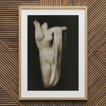 Modern Torso - Female Nude Arnold Genthe Art Print / Canvas Minimalist Black-and-white Framed Photograph Figure Draped Fabric, Belongs,