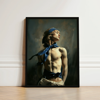 Molly - Neoclassical Femboy Sailor Art Print / Canvas Framed Painting Muscular Bare-chested Figure Blonde Hair Blue, Youthful Gay Vigor