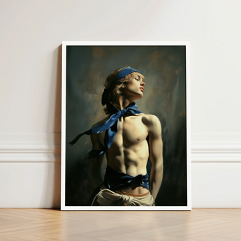Molly - Neoclassical Femboy Sailor Art Print / Canvas Framed Painting Muscular Young Man Blonde Hair Blue, Youthful Gay Vigor Prints