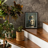 Molly - Neoclassical Femboy Sailor Art Print / Canvas Black-framed Portrait Muscular Man Blue Headscarf Sash Wooden, Youthful Gay Vigor