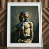 Molly - Neoclassical Femboy Sailor Art Print / Canvas Framed Painting Muscular Man Blonde Hair Blue Headband, Youthful Gay Vigor Prints