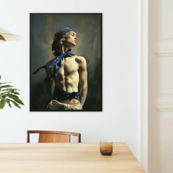 Molly - Neoclassical Femboy Sailor Art Print / Canvas Framed Painting Muscular Young Man Blonde Hair Blue Femboy Sailor Art, Neoclassical
