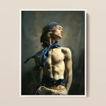 Molly - Neoclassical Femboy Sailor Art Print / Canvas Framed Painting Muscular Young Man Blonde Hair Blue Femboy Sailor Art, Neoclassical