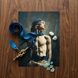 Molly - Neoclassical Femboy Sailor Art Print / Canvas Printed Portrait Muscular Man Blonde Hair Blue Headband Femboy Sailor Art,
