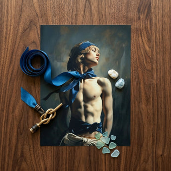 Molly - Neoclassical Femboy Sailor Art Print / Canvas Printed Portrait Muscular Man Blonde Hair Blue Headband Femboy Sailor Art,