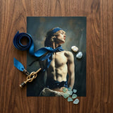 Molly - Neoclassical Femboy Sailor Art Print / Canvas Printed Portrait Muscular Man Blonde Hair Blue Headband, Youthful Gay Vigor Prints