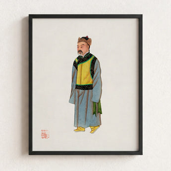 Framed Portrait Man Traditional East Asian Attire Layered Qing Dynasty Manchu, Fashion, Bureaucracy