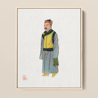 Framed Traditional Chinese Portrait Man Historical Attire Layered Qing Dynasty Manchu, Fashion, Bureaucracy