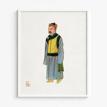 Framed Traditional Chinese Portrait Man Historical Attire Layered Qing Dynasty Manchu, Fashion, Bureaucracy