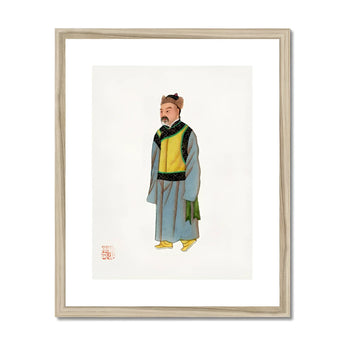 Mongolian Nobleman - Manchu Fashion Art Print, Traditional Chinese Watercolor Illustration Figure Blue Robe Yellow