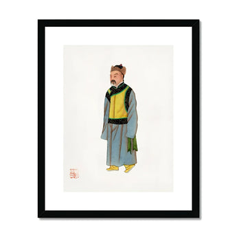 Mongolian Nobleman - Manchu Fashion Art Print, Traditional Chinese Watercolor Illustration Figure Long Blue Robe