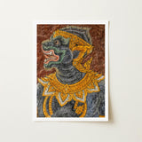 Monkey do too - Thai Mural Art Print / Canvas Framed Artwork Dark Green Ornately Adorned Mythical Creature Jade-hued Simian Deity, Ramakien