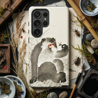Monkey with Insect - Ohara Koson Shin-hanga Phone Case Cream-colored Phone Case Detailed Ink-wash Painting Gray White Ohara Koson,