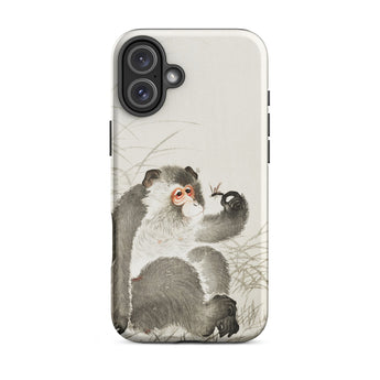 Monkey with Insect - Ohara Koson Shin-hanga Phone Case Iphone 16 Plus / Matte Monkey-themed Phone Case Ohara Koson, Whimsical Fusion, Art