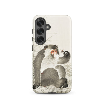 Monkey with Insect - Ohara Koson Shin-hanga Phone Case Samsung Galaxy S25 / Matte Phone Case Detailed Ink-wash Painting Gray White Monkey