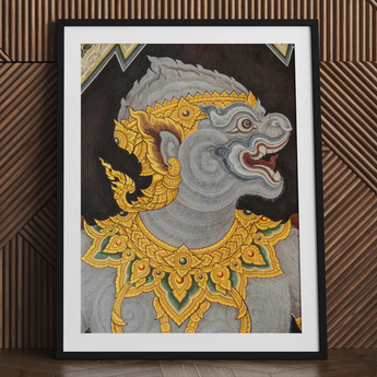 Monkey See too - Thai-Fresko-Kunstdruck im antiken Stil / Leinwand, 24x32’’ / 61x81cm / Schwarzer Rahmen / Passepartoutkarton, Poster-Drucke & visuelle Kunstwerke,