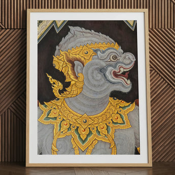 Monkey See too - Thai-Fresko-Kunstdruck im antiken Stil / Leinwand, 24x32’’ / 61x81cm / Naturrahmen / Passepartoutkarton, Poster-Drucke & visuelle