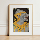 Monkey See too - Ancient Style Thai Fresco Art Print / Canvas, 12x16’’ / 31x41cm / Natural Frame / Matboard, Posters Prints & Visual