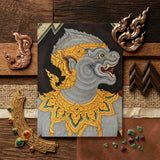 Monkey See too - Ancient Style Thai Fresco Art Print / Canvas Detailed Illustration Grey Ornate Mythical Creature Adorned Intricate