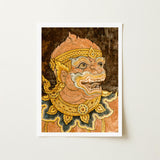 Monkey See - Traditional Thai Fresco Art Print / Canvas Framed Artwork Guardian Figure Intricate Gold, Southeast Asian Lore, Gilded