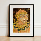 Monkey See - Traditional Thai Fresco Art Print / Canvas Framed Artwork Guardian Figure Intricate Gold, Southeast Asian Lore, Gilded