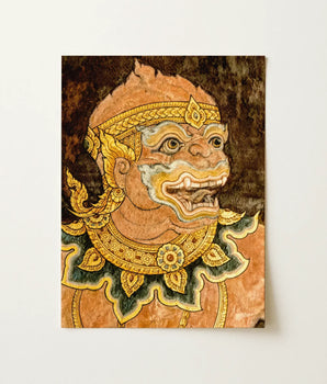 Vibrant Intricately Detailed Thai Guardian Deity Portrait Golden Monkey Fresco, Southeast Asian Lore, Gilded Grandeur Collide