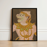 Framed Artwork Traditional Thai Mythical Creature Intricate Gold Celestial Simian Bursts, Fresco Art, Golden Lai Regalia