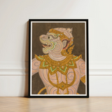 Framed Artwork Traditional Thai-style Guardian Figure Intricate Gold Celestial Simian Bursts, Thai Fresco Art, Golden Lai Regalia