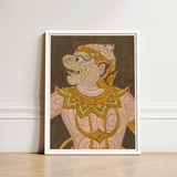 Framed Artwork Traditional Ornate Figure Intricate Gold Green Celestial Simian Bursts, Thai Fresco Art, Golden Lai Regalia