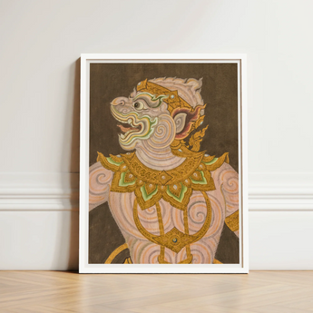 Framed Artwork Traditional Ornate Figure Intricate Gold Green Celestial Simian Bursts, Thai Fresco Art, Golden Lai Regalia