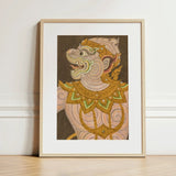 Monkey do too - Thai Golden Lai Art Print / Canvas Framed Artwork Traditional Guardian Figure Intricate Gold Celestial Simian Bursts,